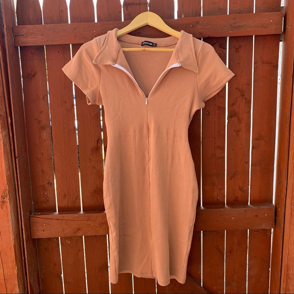 Pretty Little Thing Clay Rib Zip Up Polo Dress